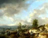 Philips Wouwermans - A Dune Landscape with a River and Many Figures